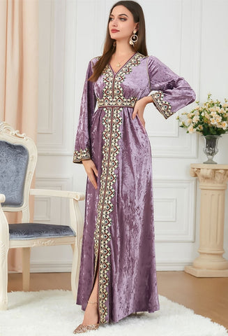 Moroccan caftan in pink velvet - L'Impériale