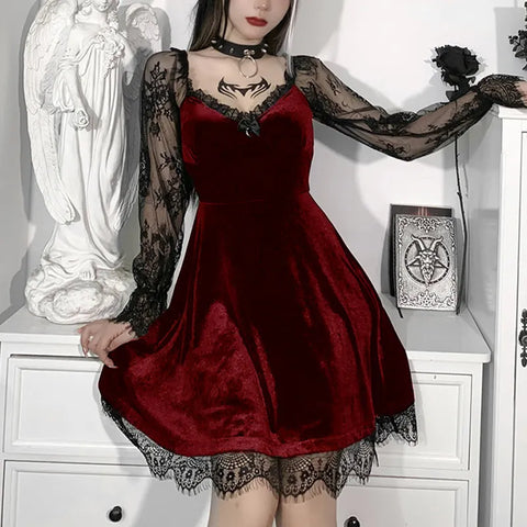 Black Grunge Gothic Mini Dress for Women