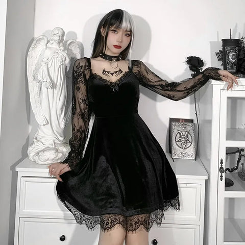 Schwarzes Grunge Gothic Minikleid für Damen