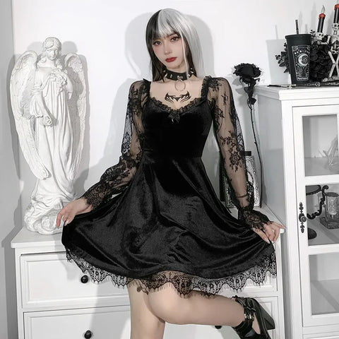 Schwarzes Grunge Gothic Minikleid für Damen