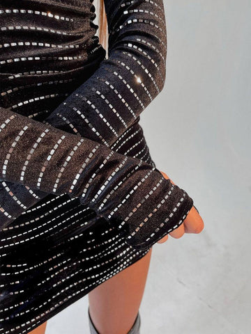 Black sequined mini dress for women - Stylor