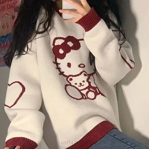 Pull à col rond Hello Kitty pour femme