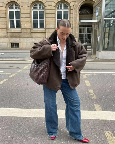 Women's Warm PU Jacket with Pockets