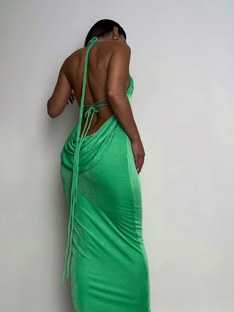 Robe Longue Verte à Dos nue pour Femme - Smary