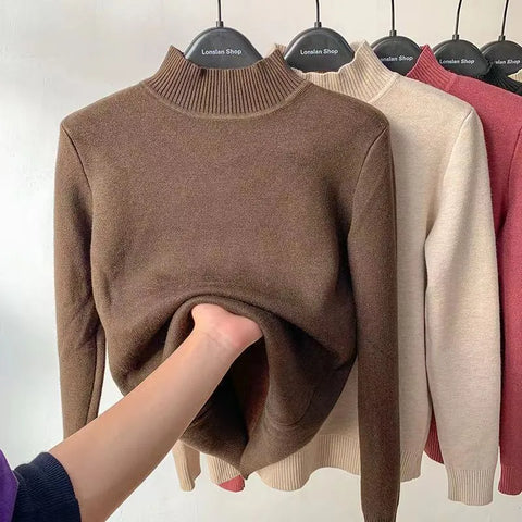 Women's Velvet Lined Turtleneck Sweater