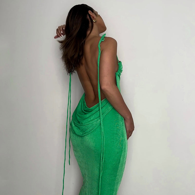 Robe Longue Verte à Dos nue pour Femme - Smary