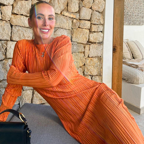 Robe Midi ,moulante à manches longues pour femmes - Famous