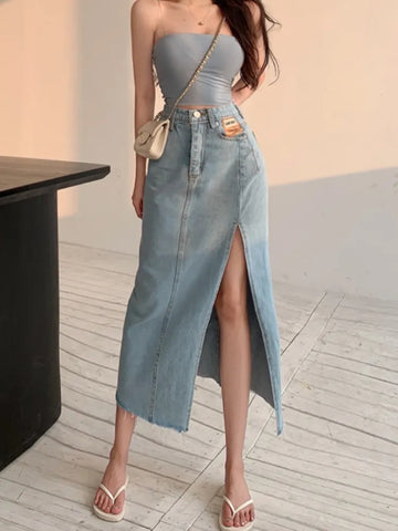 Jello Damen-Jeansrock mit hoher Taille