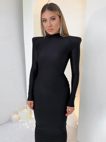 Bodycon Maxi Dress with Shoulder Pads for Women - Helak