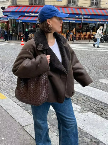 Warme Damen-PU-Jacke mit Taschen