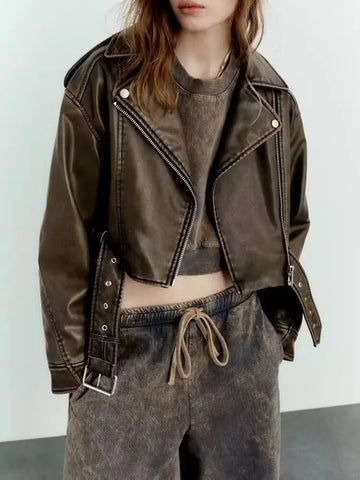 Women's Short PU Faux Leather Jacket