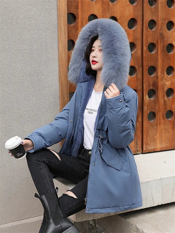 Women's fur hooded down jacket