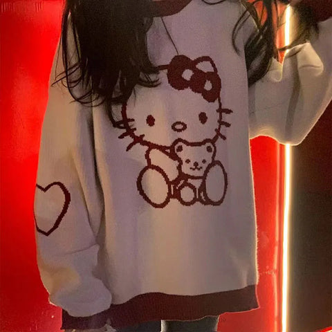Pull à col rond Hello Kitty pour femme