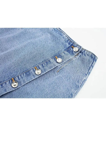 Jupe en jean longue rétro décontracté avec bouton pour femme