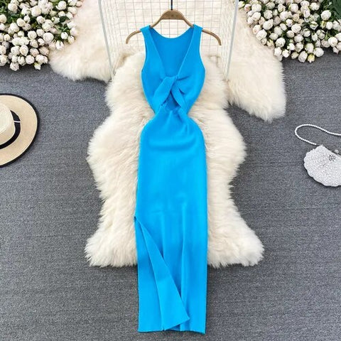 Mid-length slit dress for women