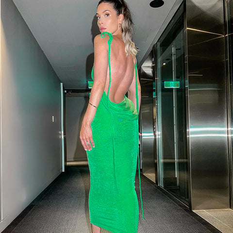 Langes grünes rückenfreies Kleid für Damen – Smary