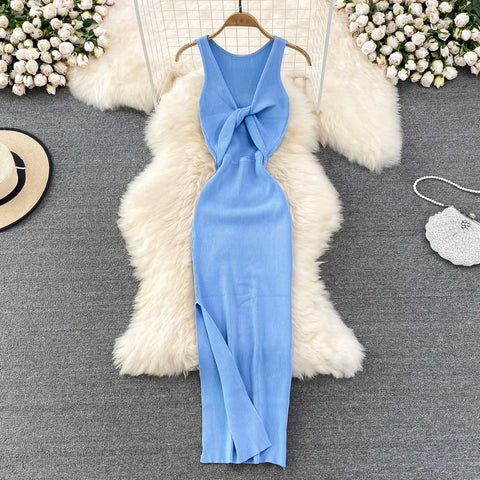 Mid-length slit dress for women