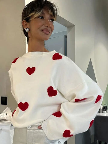 Women's Love Embroidered Round Neck Sweater
