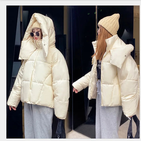 Short loose thick down jacket for women