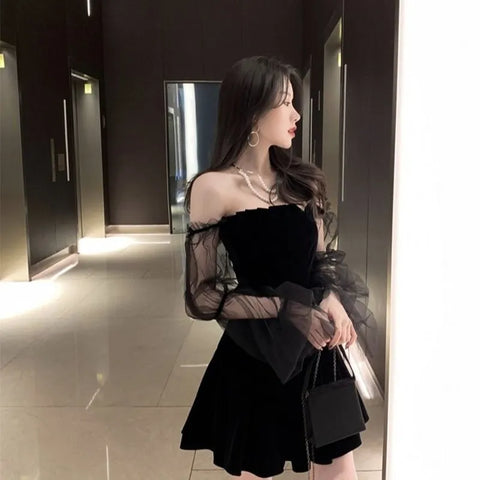 Black Chiffon Mini Dress for Women