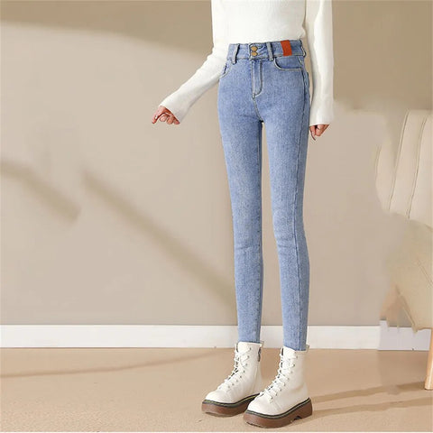 Jeans chauds taille moyenne pour femmes Jike