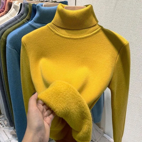 Women's Velvet Lined Turtleneck Sweater