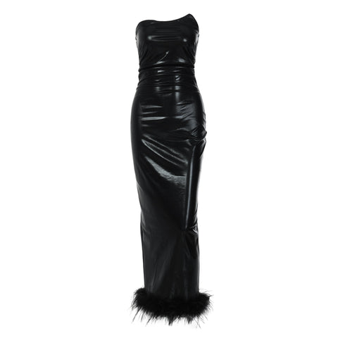 Long black Pu leather dress for women - Porta