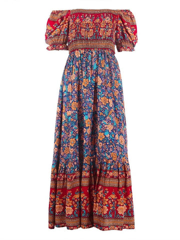 Ello Damen-Kleid im Bohemian-Stil mit Blumendruck und Plissee