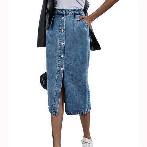 Lexo Damen-Jeansrock mit hoher Taille und geraden Taschen