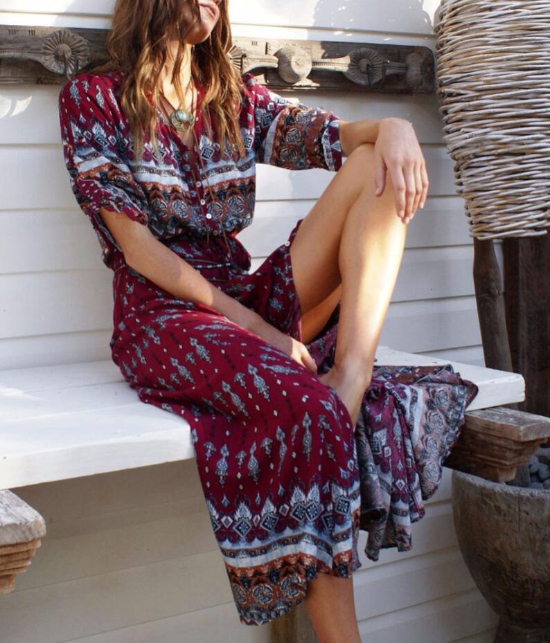 Robe Longue Style Hippie - Red