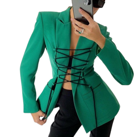 Long-sleeved blazer with black laces and stylish pockets