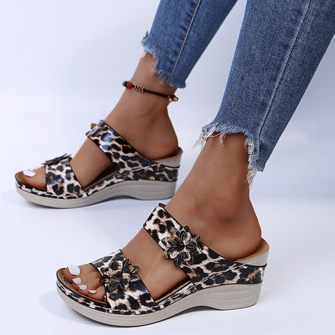 Sandales léopard mi-talon pour femmes - Fyli