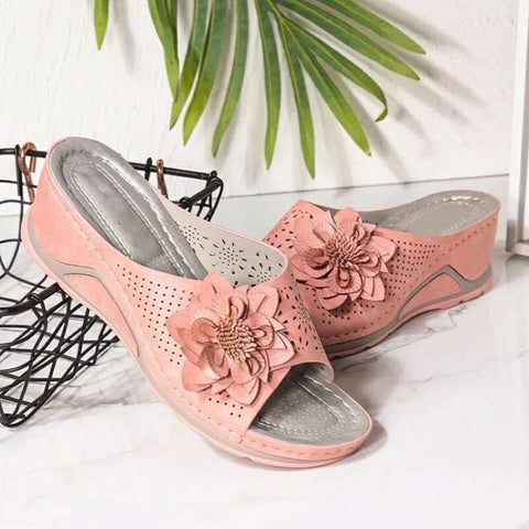 Floral Braided Wedge Sandals - Breathable - Plus Size