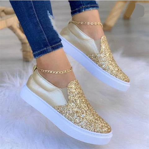 Flat, sparkling shoes with rhinestones for women - palmu