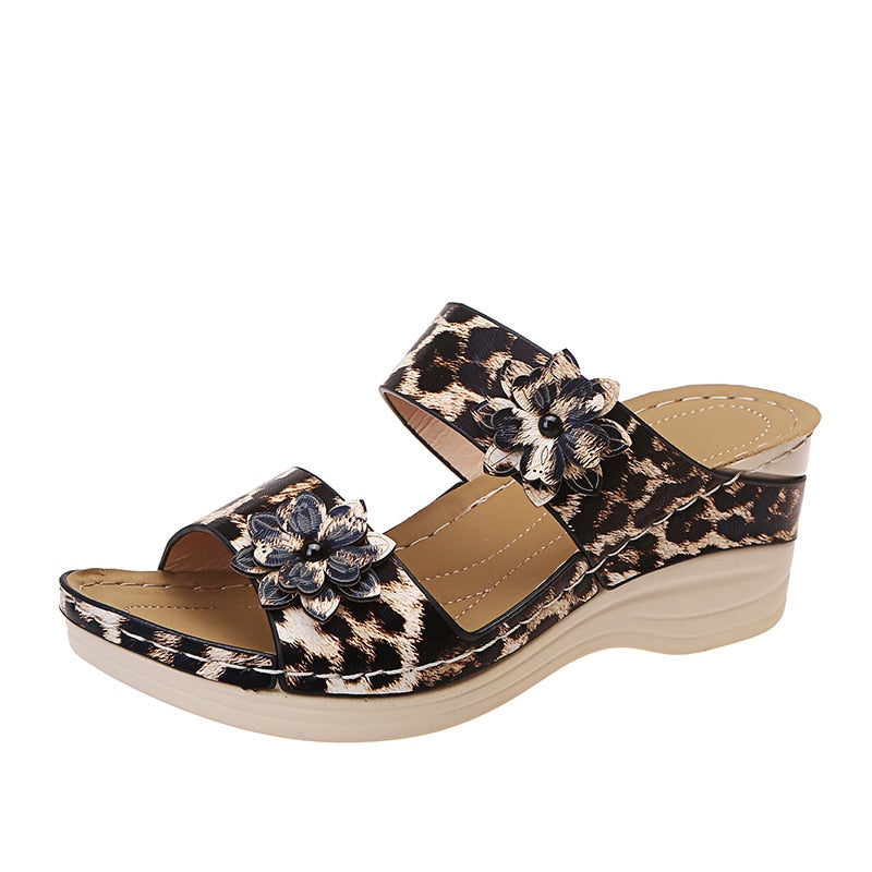 Sandales léopard mi-talon pour femmes - Fyli