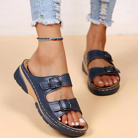 Double structure wedge sandals for women