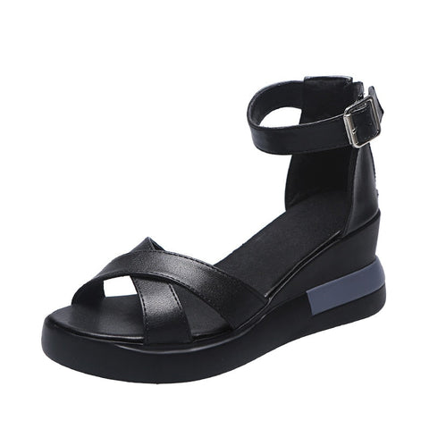 Pu Leather Wedge Sandals for Women - Gebo