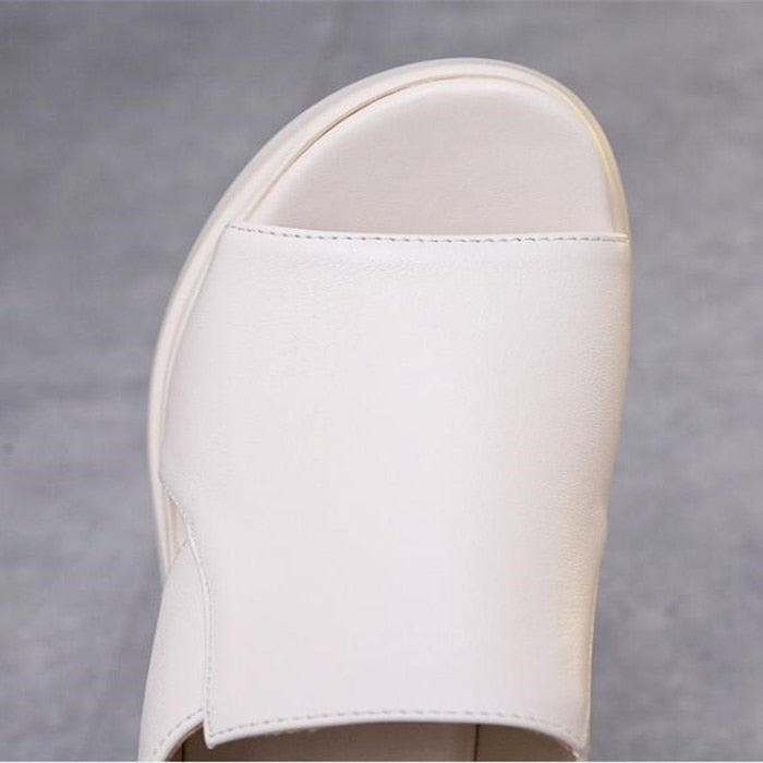 Sandales décontractées à semelle épaisse en cuir pour femmes - Comfy