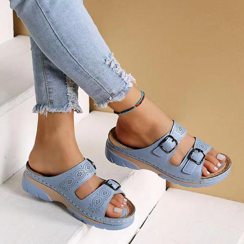 Double structure wedge sandals for women