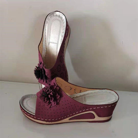 Sandales compensées tressées à motif floral - Respirantes - Grande taille