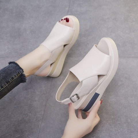 Sandales décontractées à semelle épaisse en cuir pour femmes - Comfy