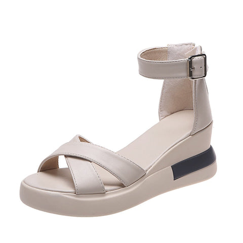 Pu Leather Wedge Sandals for Women - Gebo