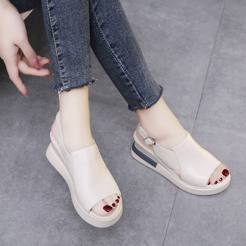 Women's Casual Thick Sole Leather Sandals - Comfy