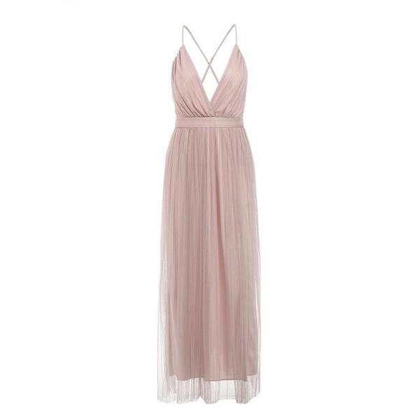 Robe Longue Effet Voile - Rose Nude