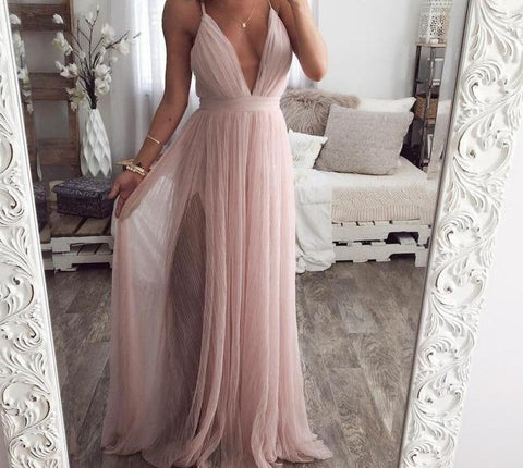 Robe Longue Effet Voile - Rose Nude